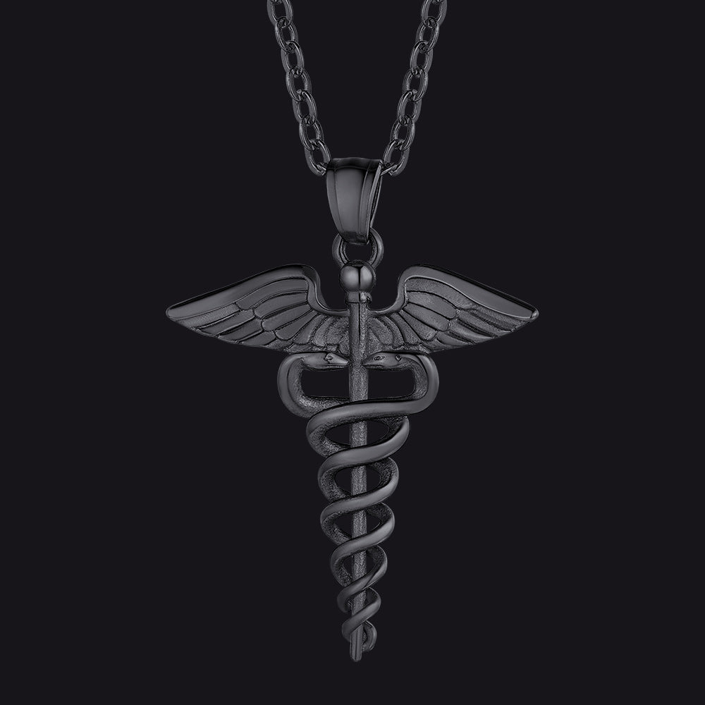 Caduceus Medical Alert Snake Necklace with Wings