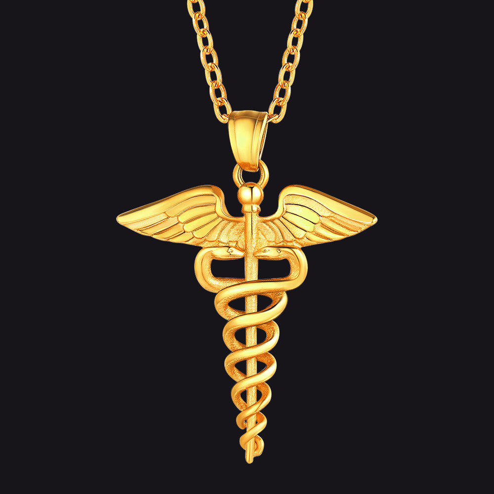 Caduceus Medical Alert Snake Necklace with Wings