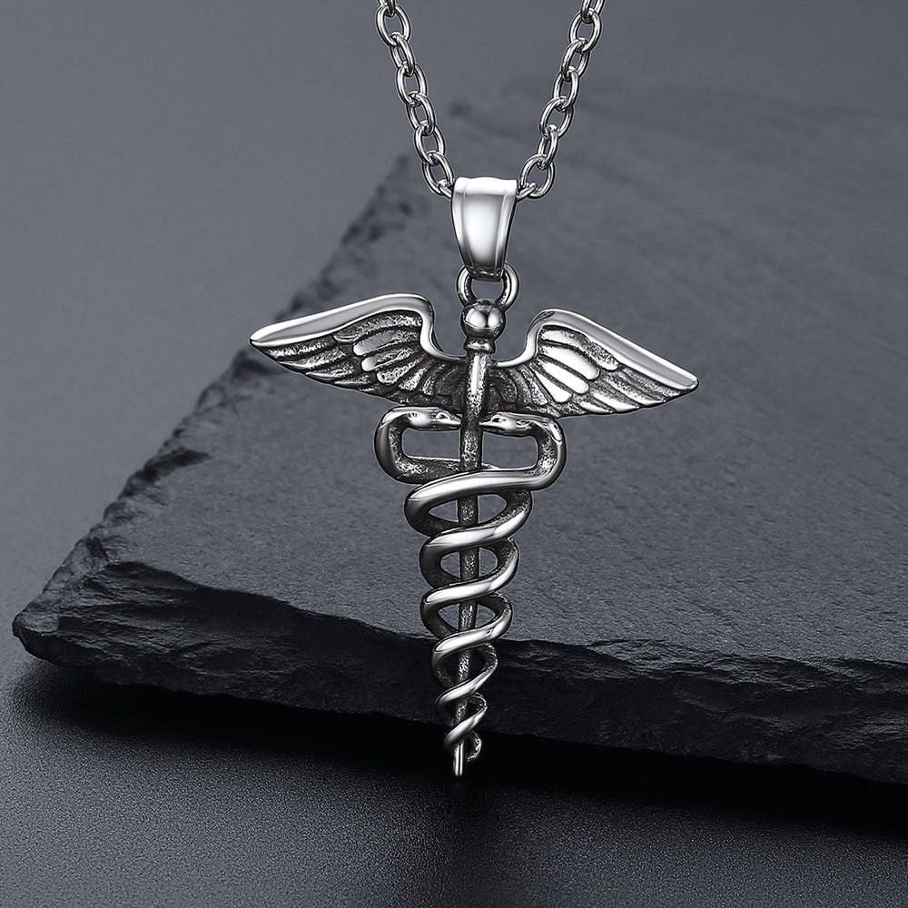 Caduceus Medical Alert Snake Necklace with Wings