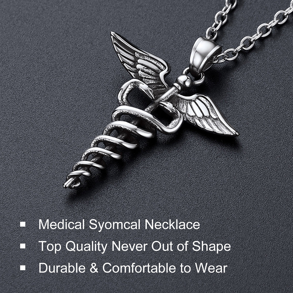 Caduceus Medical Alert Snake Necklace with Wings