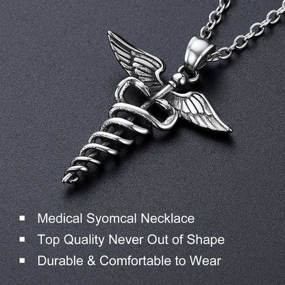 Caduceus Medical Alert Snake Necklace with Wings