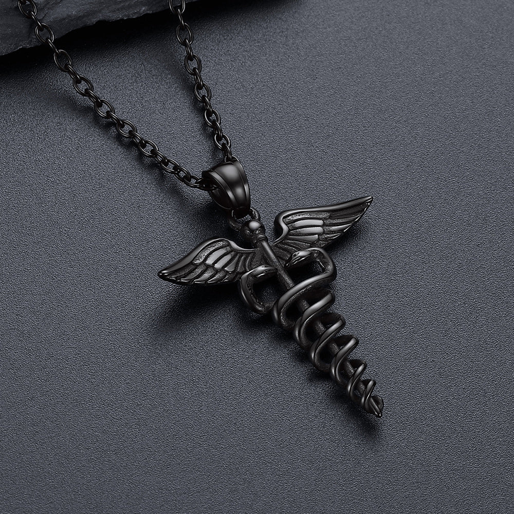 Caduceus Medical Alert Snake Necklace with Wings