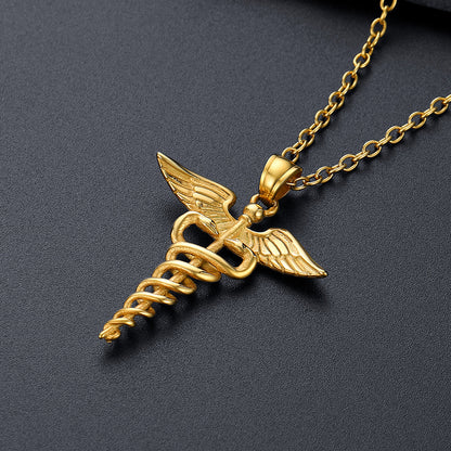 Caduceus Medical Alert Snake Necklace with Wings