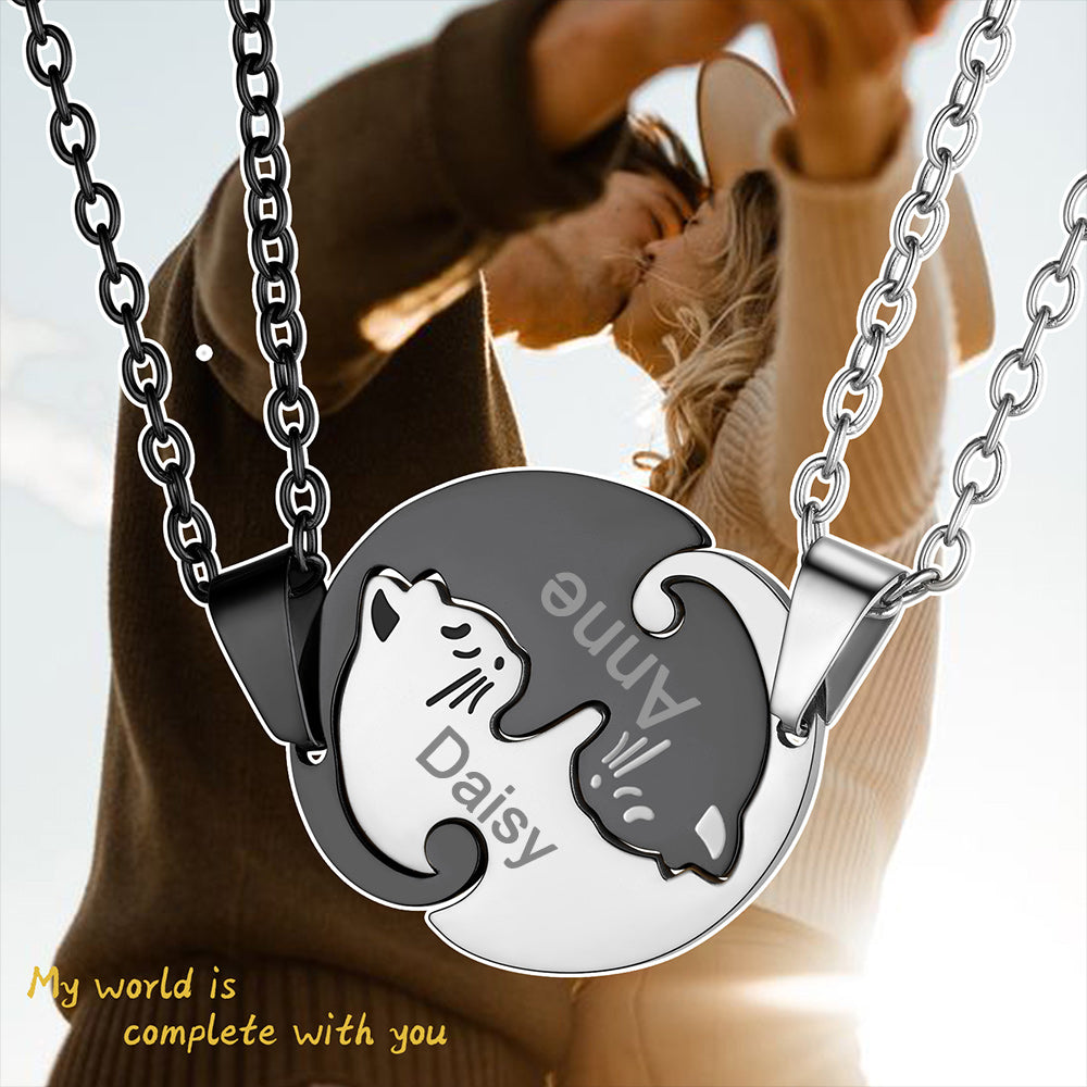 Custom Cat  Matching Necklace For Couple