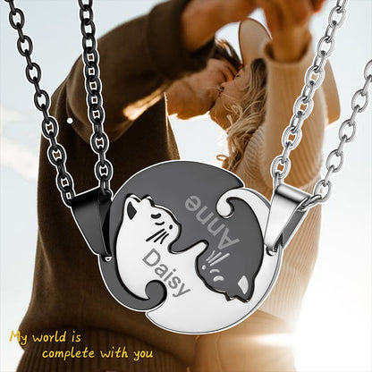 Custom Cat  Matching Necklace For Couple