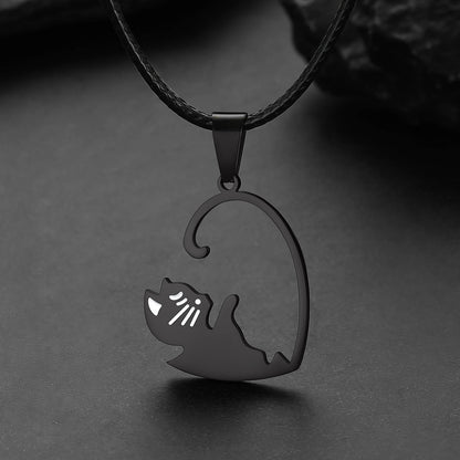 Cat Matching Puzzle Necklace for Couples Bff Heart Pendant