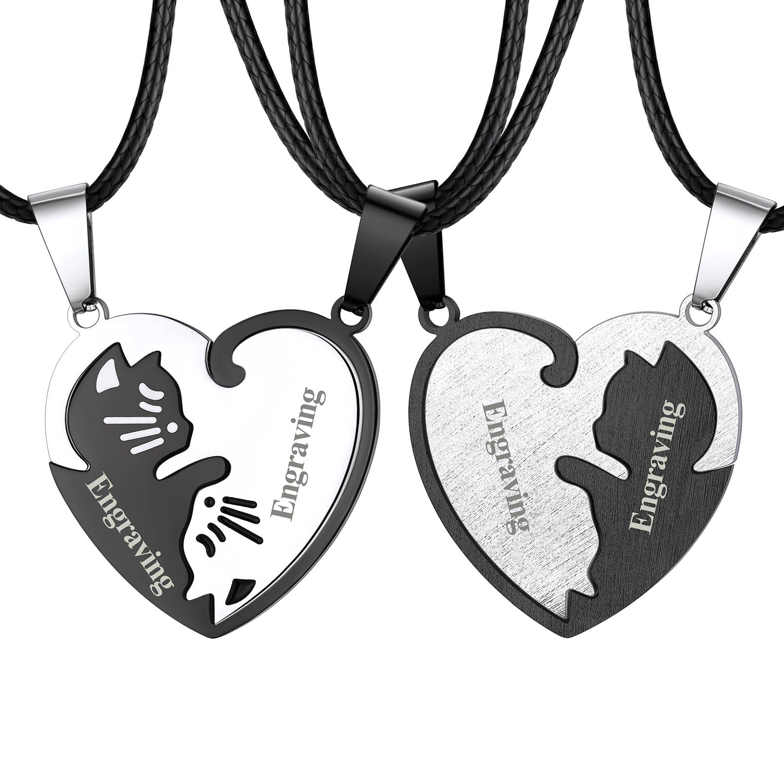 Cat Matching Puzzle Necklace for Couples Bff Heart Pendant