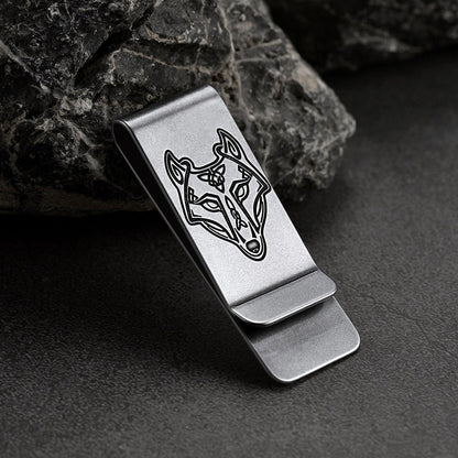 Viking Fenrir Wolf Celtic Knot MoneyClip Slim Credit Card Holder