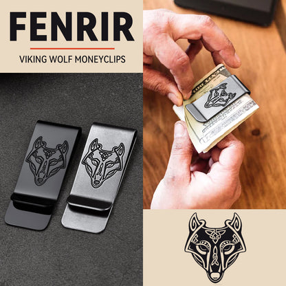 Viking Fenrir Wolf Celtic Knot MoneyClip Slim Credit Card Holder