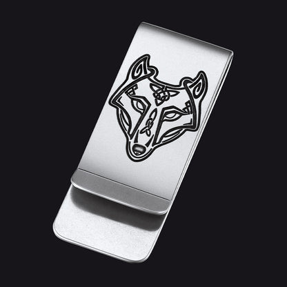 Viking Fenrir Wolf Celtic Knot MoneyClip Slim Credit Card Holder