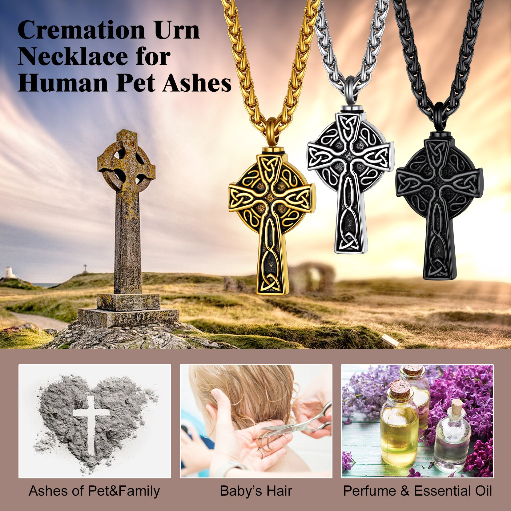 Celtic Knot Cross Urn Necklace for Ashes Cremation Jewelry