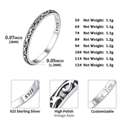 925 Sterling Silver Band Ring for Women Celtic Knot Vintage Ring Jewellery