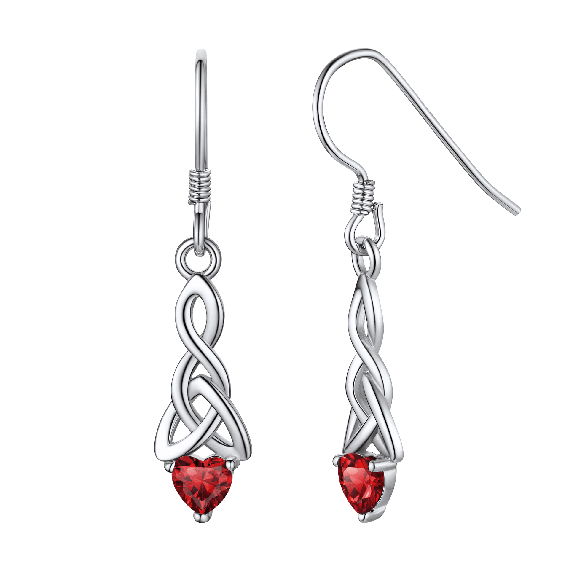 Sterling Silver Celtic Knot with Heart Birthstone Drop Earrings Gift For Men Women