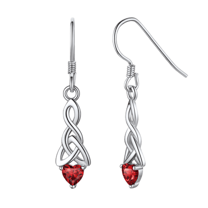 Sterling Silver Celtic Knot with Heart Birthstone Drop Earrings Gift For Men Women