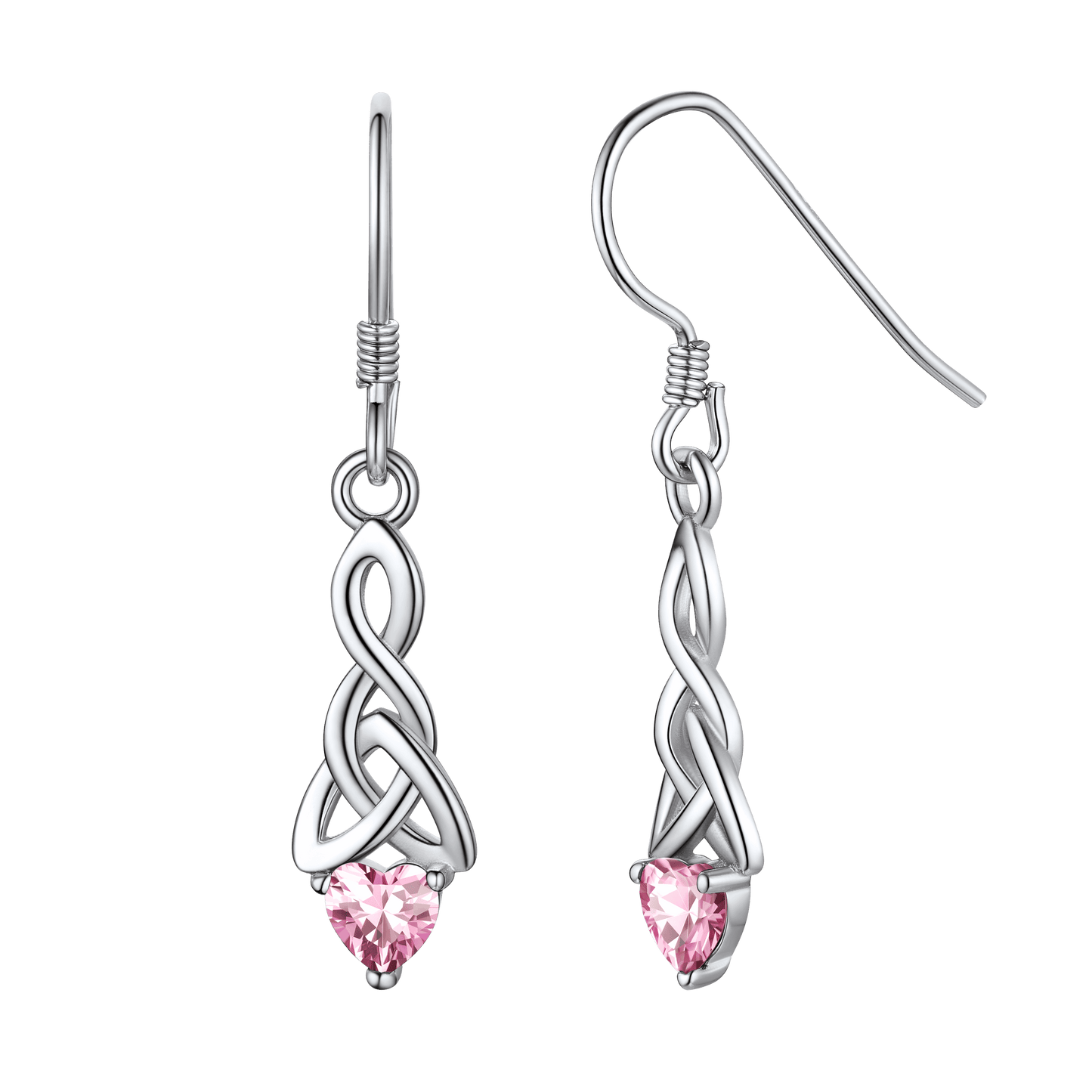 Sterling Silver Celtic Knot with Heart Birthstone Drop Earrings Gift For Men Women