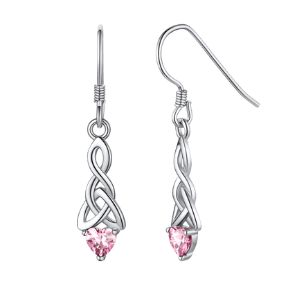 Sterling Silver Celtic Knot with Heart Birthstone Drop Earrings Gift For Men Women