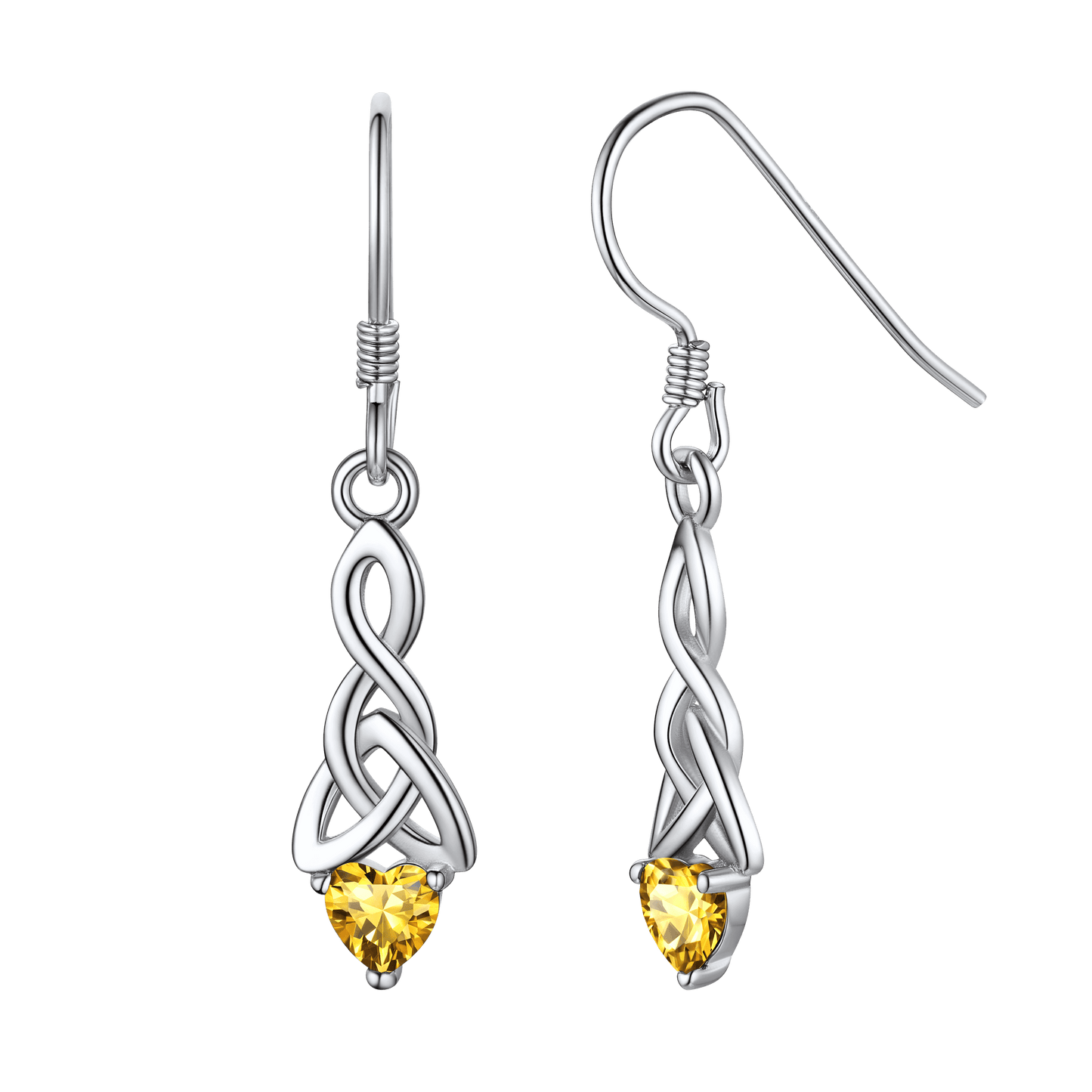 Sterling Silver Celtic Knot with Heart Birthstone Drop Earrings Gift For Men Women