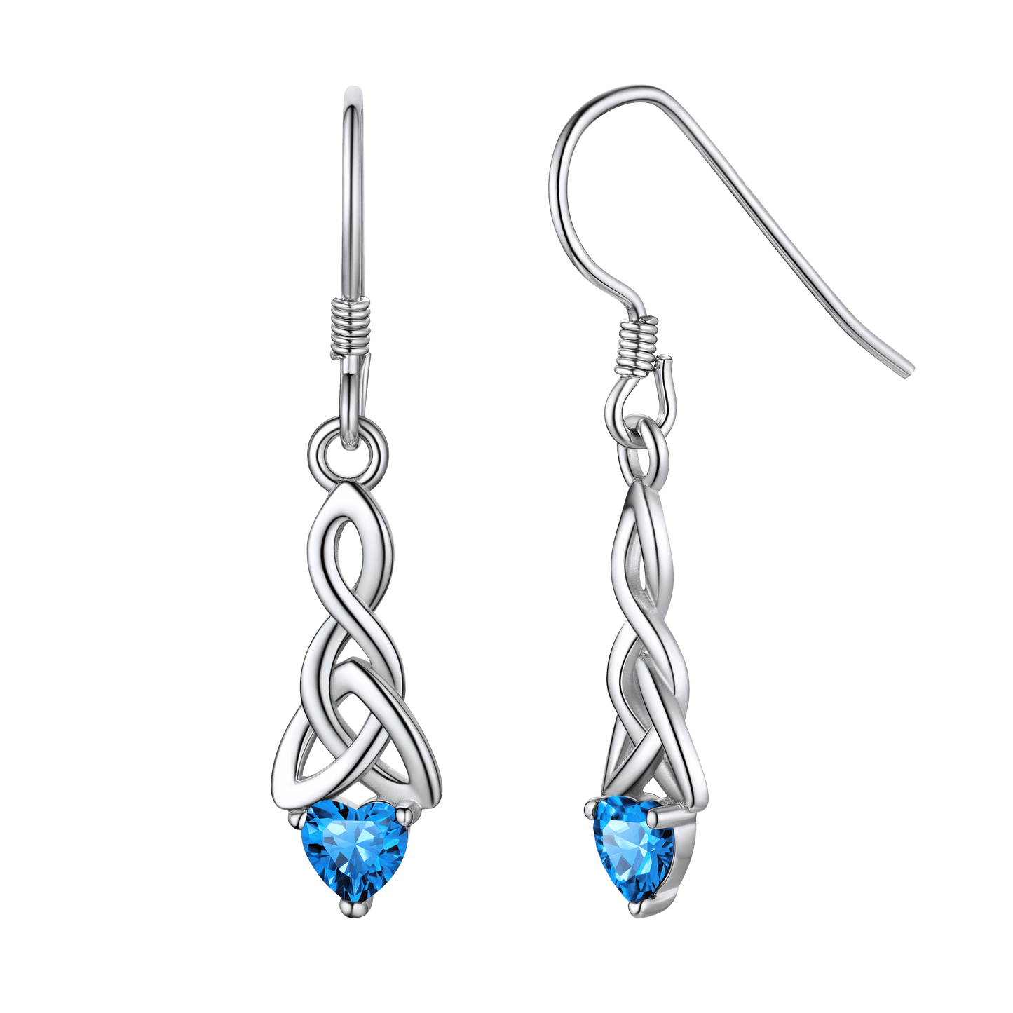 Sterling Silver Celtic Knot with Heart Birthstone Drop Earrings Gift For Men Women