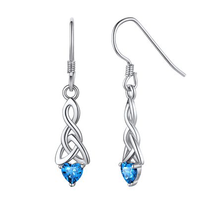 Sterling Silver Celtic Knot with Heart Birthstone Drop Earrings Gift For Men Women