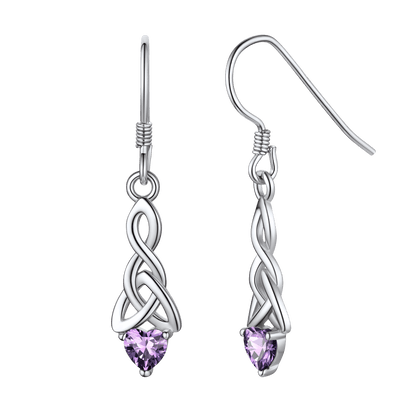 Sterling Silver Celtic Knot with Heart Birthstone Drop Earrings Gift For Men Women