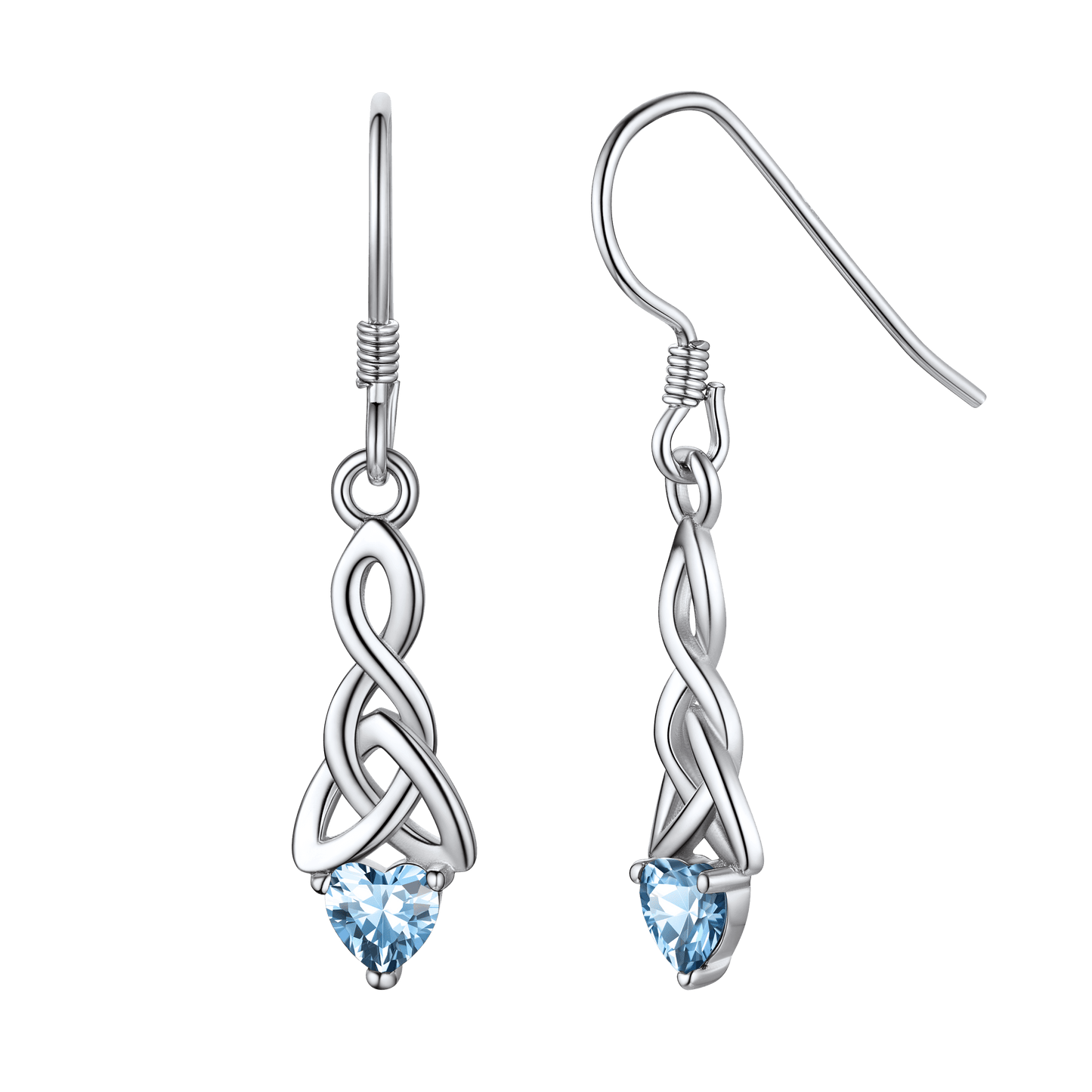 Sterling Silver Celtic Knot with Heart Birthstone Drop Earrings Gift For Men Women