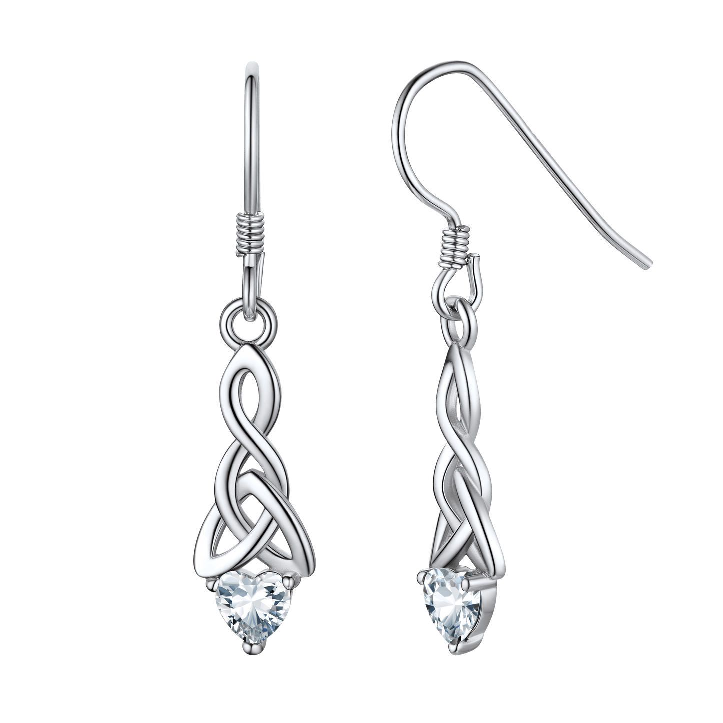 Sterling Silver Celtic Knot with Heart Birthstone Drop Earrings Gift For Men Women