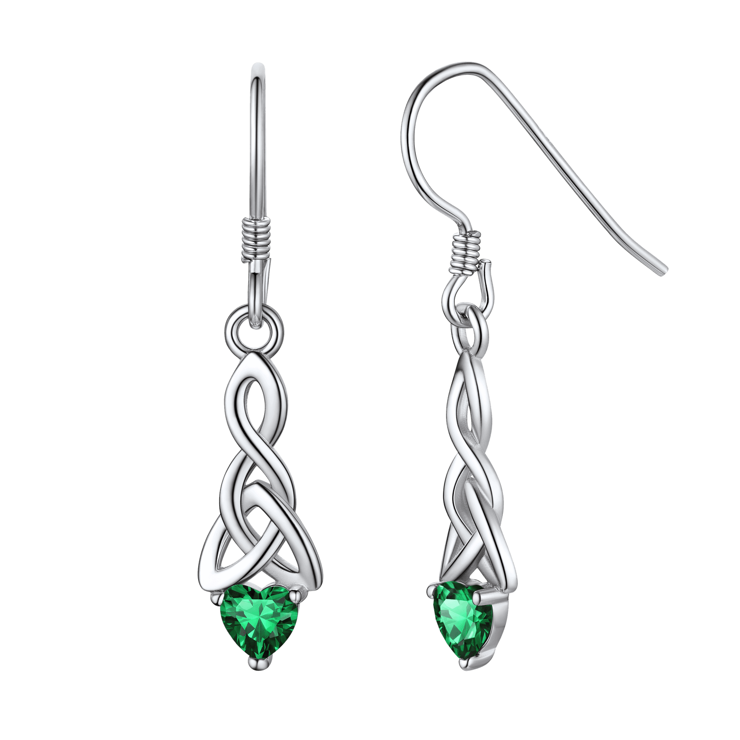 Sterling Silver Celtic Knot with Heart Birthstone Drop Earrings Gift For Men Women
