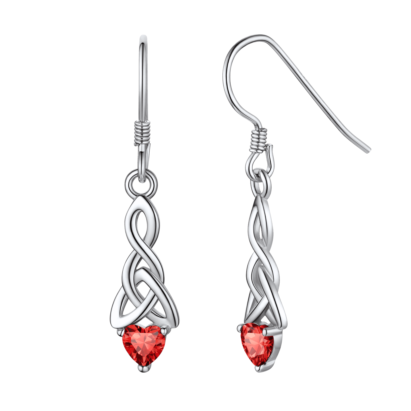 Sterling Silver Celtic Knot with Heart Birthstone Drop Earrings Gift For Men Women