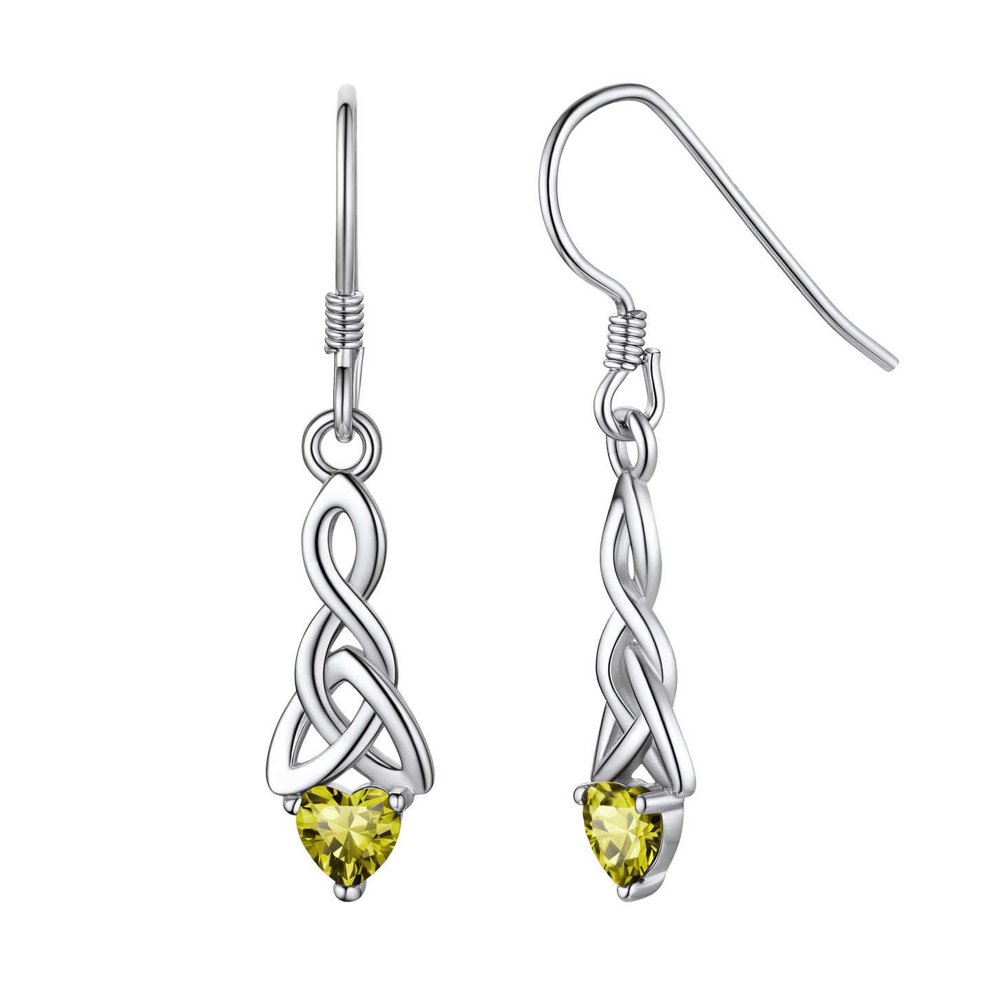 Sterling Silver Celtic Knot with Heart Birthstone Drop Earrings Gift For Men Women