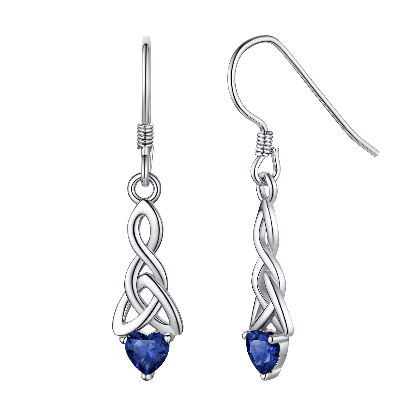 Sterling Silver Celtic Knot with Heart Birthstone Drop Earrings Gift For Men Women