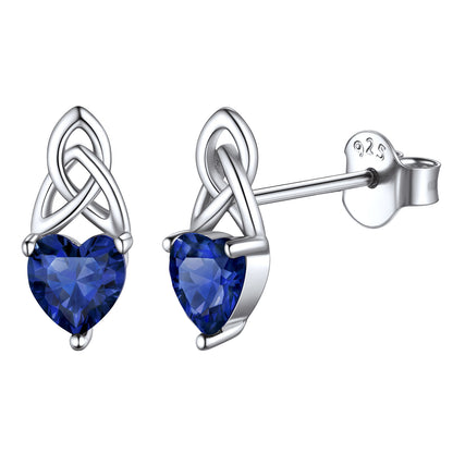 Sterling Silver Irish Celtic Trinity Knot Birthstone Stud Earrings for Women