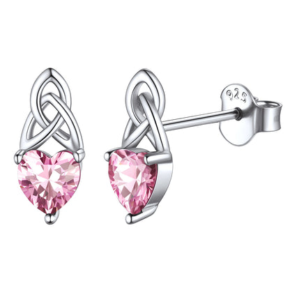 Sterling Silver Irish Celtic Trinity Knot Birthstone Stud Earrings for Women