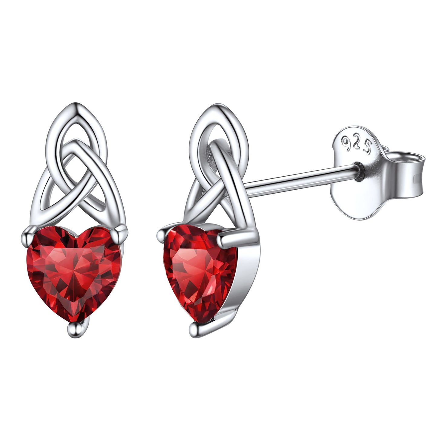 Sterling Silver Irish Celtic Trinity Knot Birthstone Stud Earrings for Women