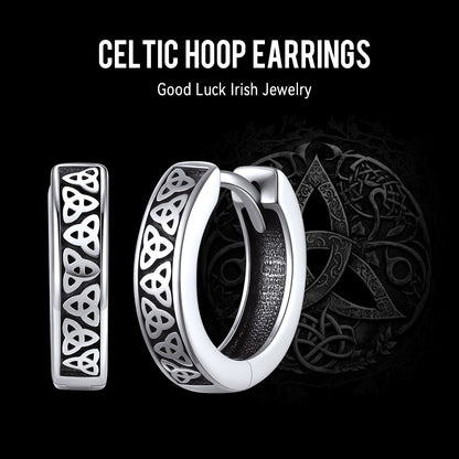 Sterling Silver Celtic Knot Huggie Hoop Earrings for Men