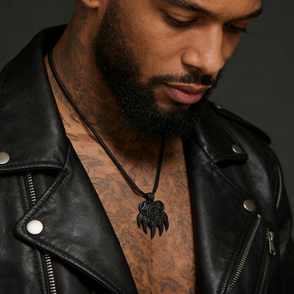 Celtic Bear Paw Braided Leather Cord Necklace for Men