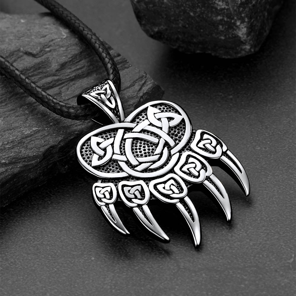 Celtic Bear Paw Braided Leather Cord Necklace for Men