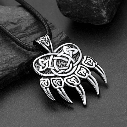 Celtic Bear Paw Braided Leather Cord Necklace for Men