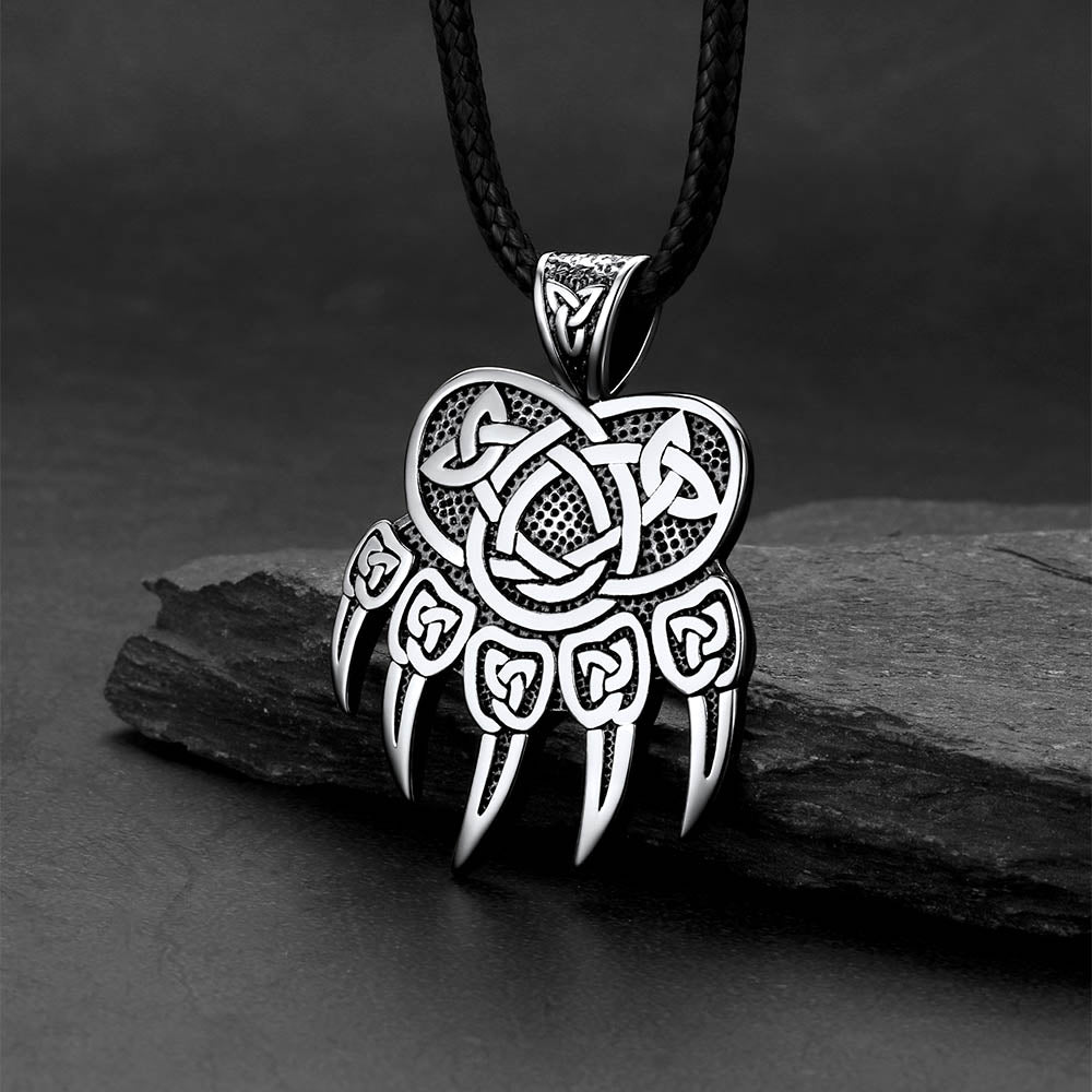 Celtic Bear Paw Braided Leather Cord Necklace for Men
