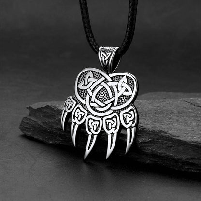 Celtic Bear Paw Braided Leather Cord Necklace for Men