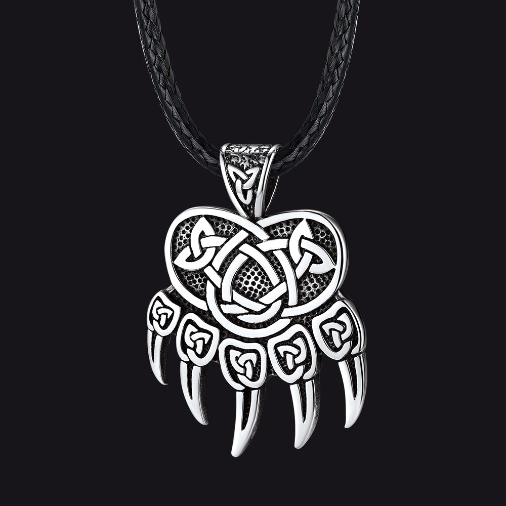 Celtic Bear Paw Braided Leather Cord Necklace for Men