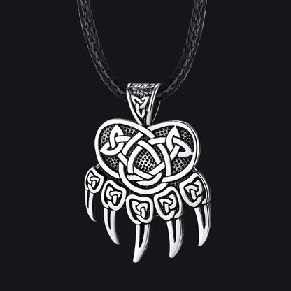 Celtic Bear Paw Braided Leather Cord Necklace for Men
