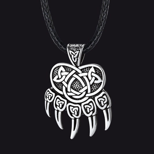Celtic Bear Paw Braided Leather Cord Necklace for Menimg