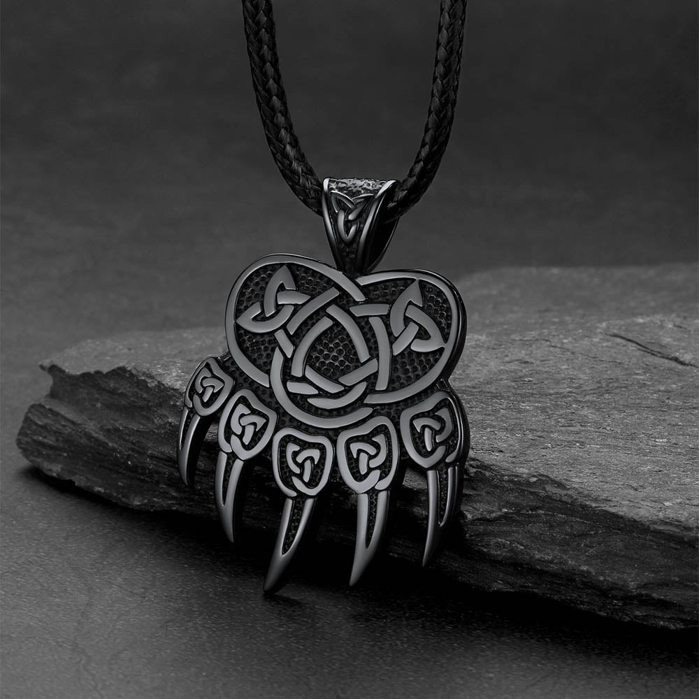 Celtic Bear Paw Braided Leather Cord Necklace for Men
