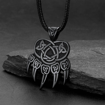 Celtic Bear Paw Braided Leather Cord Necklace for Men