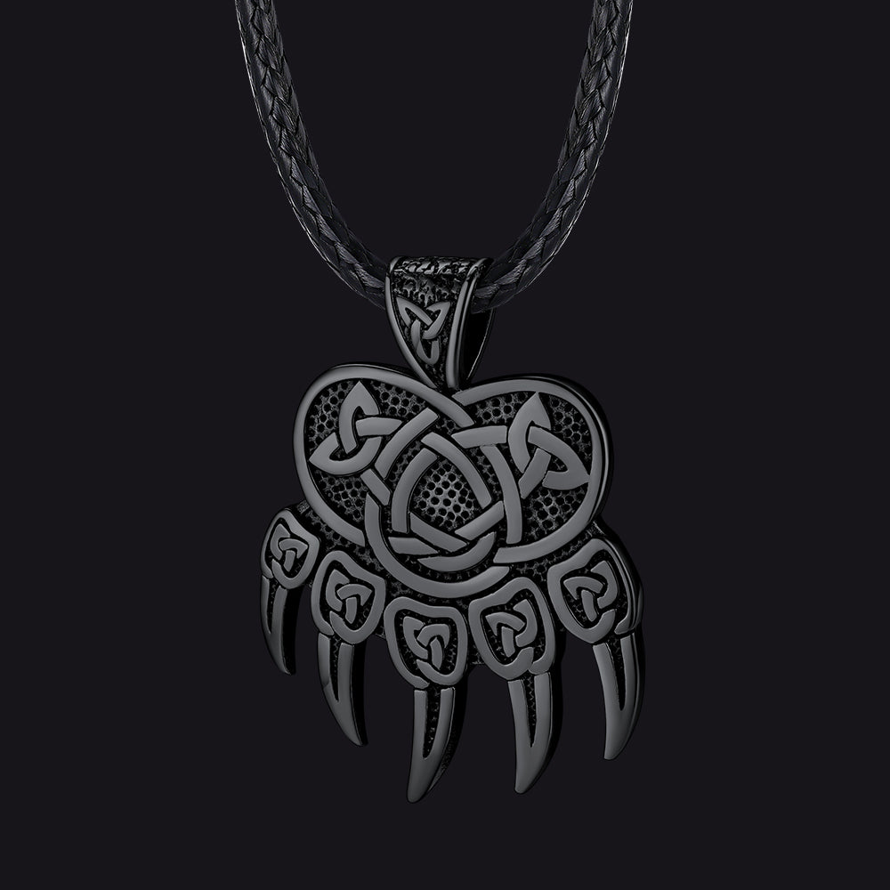 Celtic Bear Paw Braided Leather Cord Necklace for Men