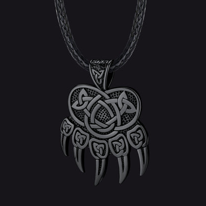 Celtic Bear Paw Braided Leather Cord Necklace for Men