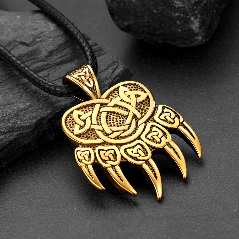 Celtic Bear Paw Braided Leather Cord Necklace for Men