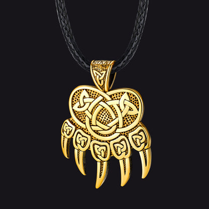 Celtic Bear Paw Braided Leather Cord Necklace for Men