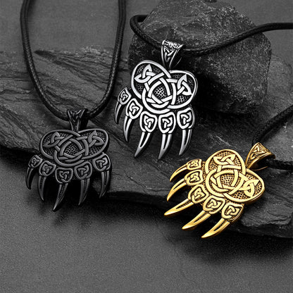 Celtic Bear Paw Braided Leather Cord Necklace for Men