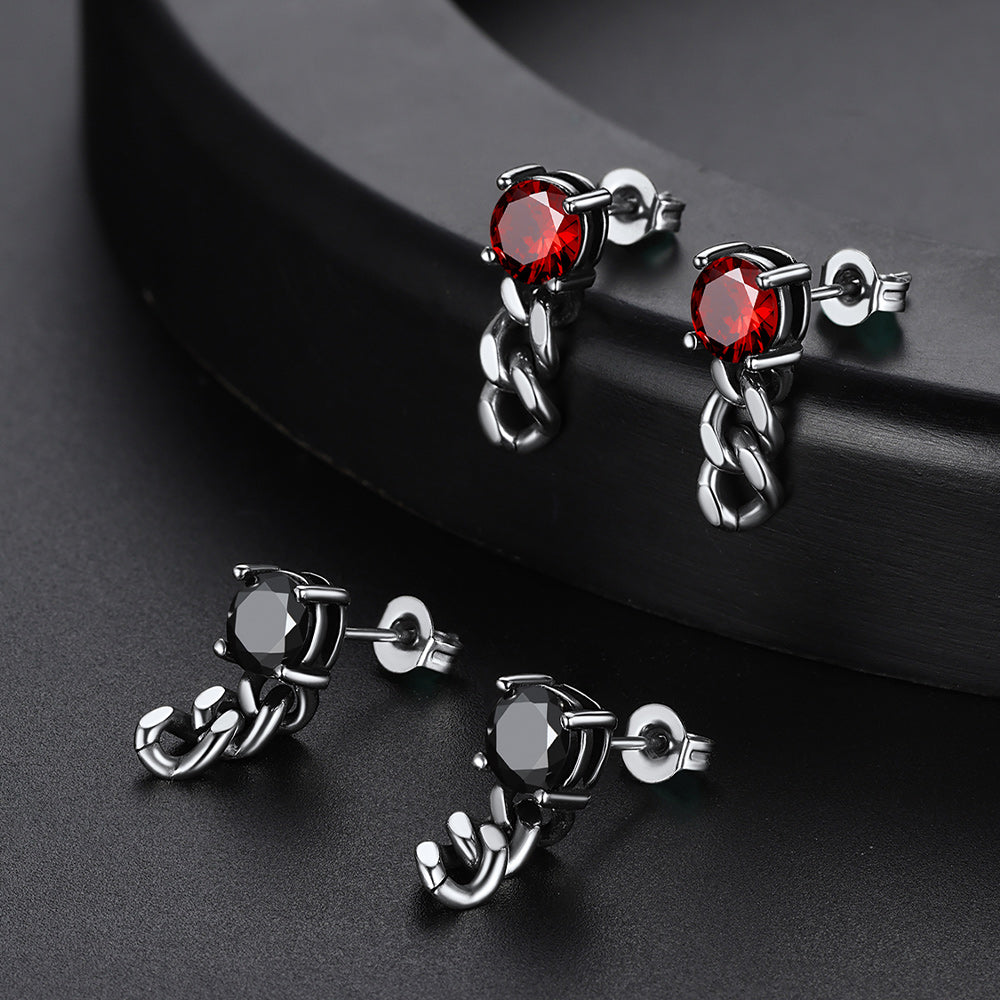Chain Dangle Earrings for Men | Cuban Link CZ Stud Earrings